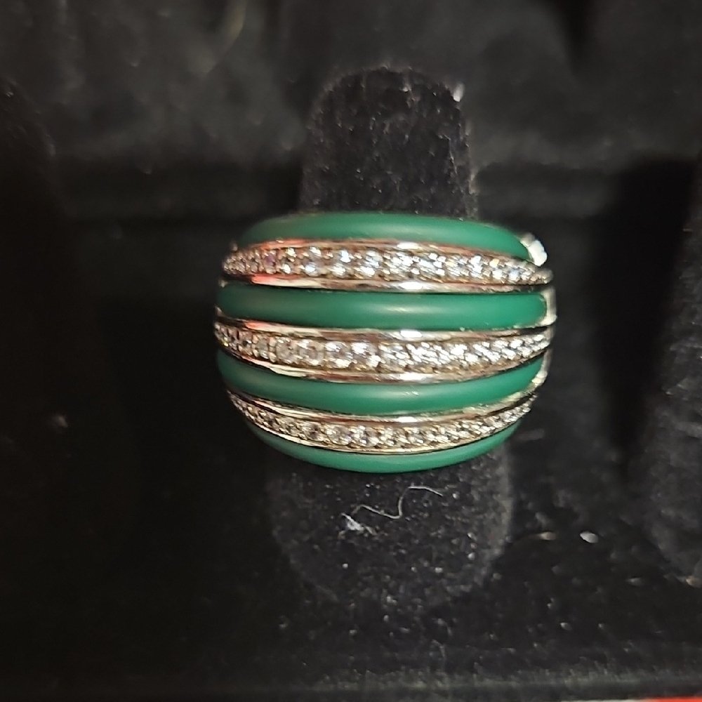 Belle Etoile 925 Silver Elegant Green and Silver Women's Ring - Picture 5 of 8